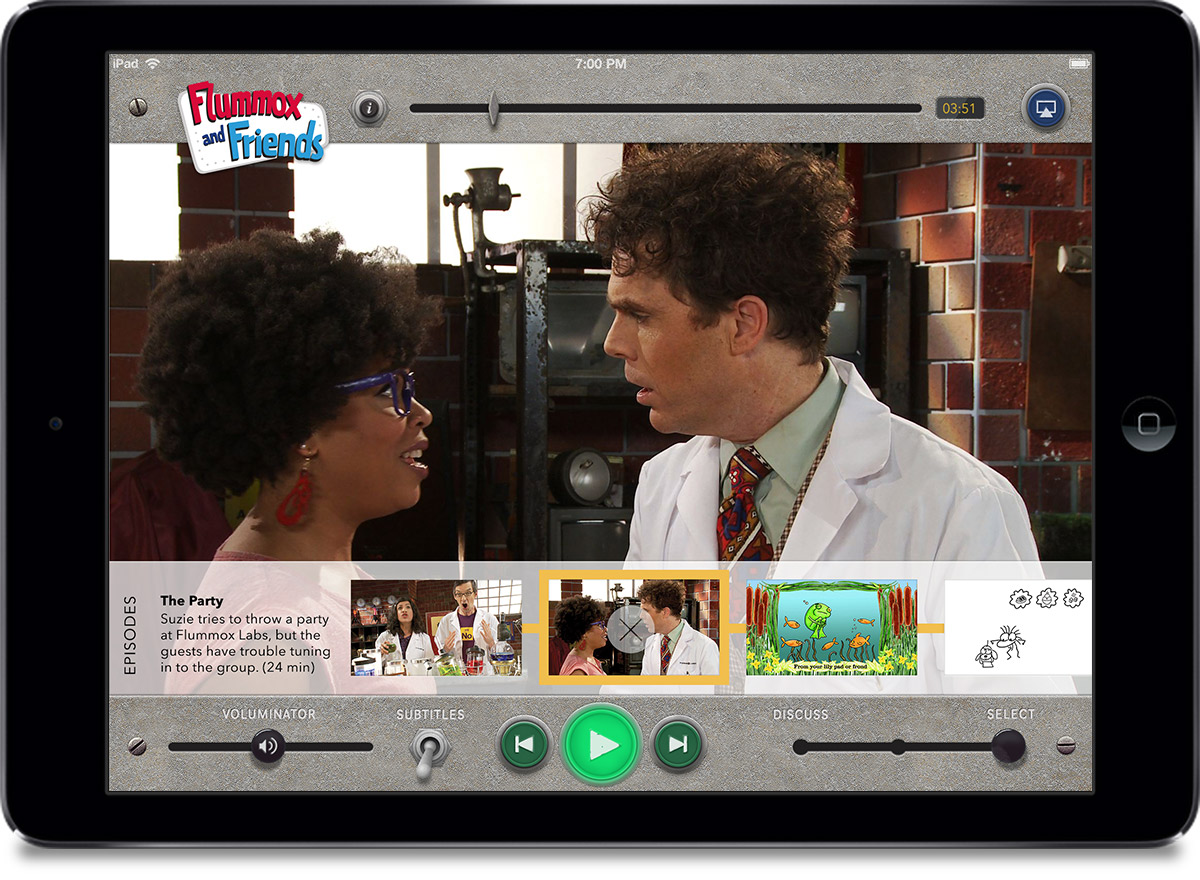 Early generation iPad showing the Flummoxvision app